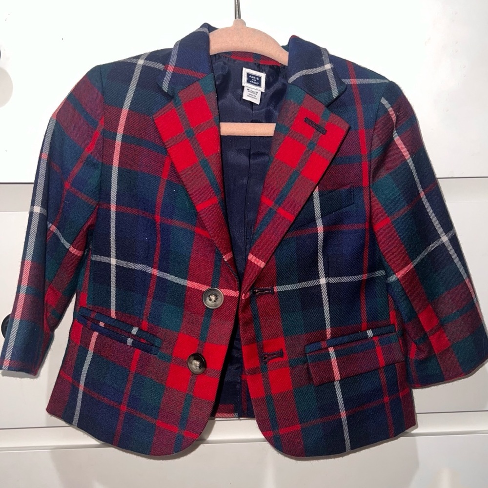 Janie and Jack Red Navy Green Plaid Blazer